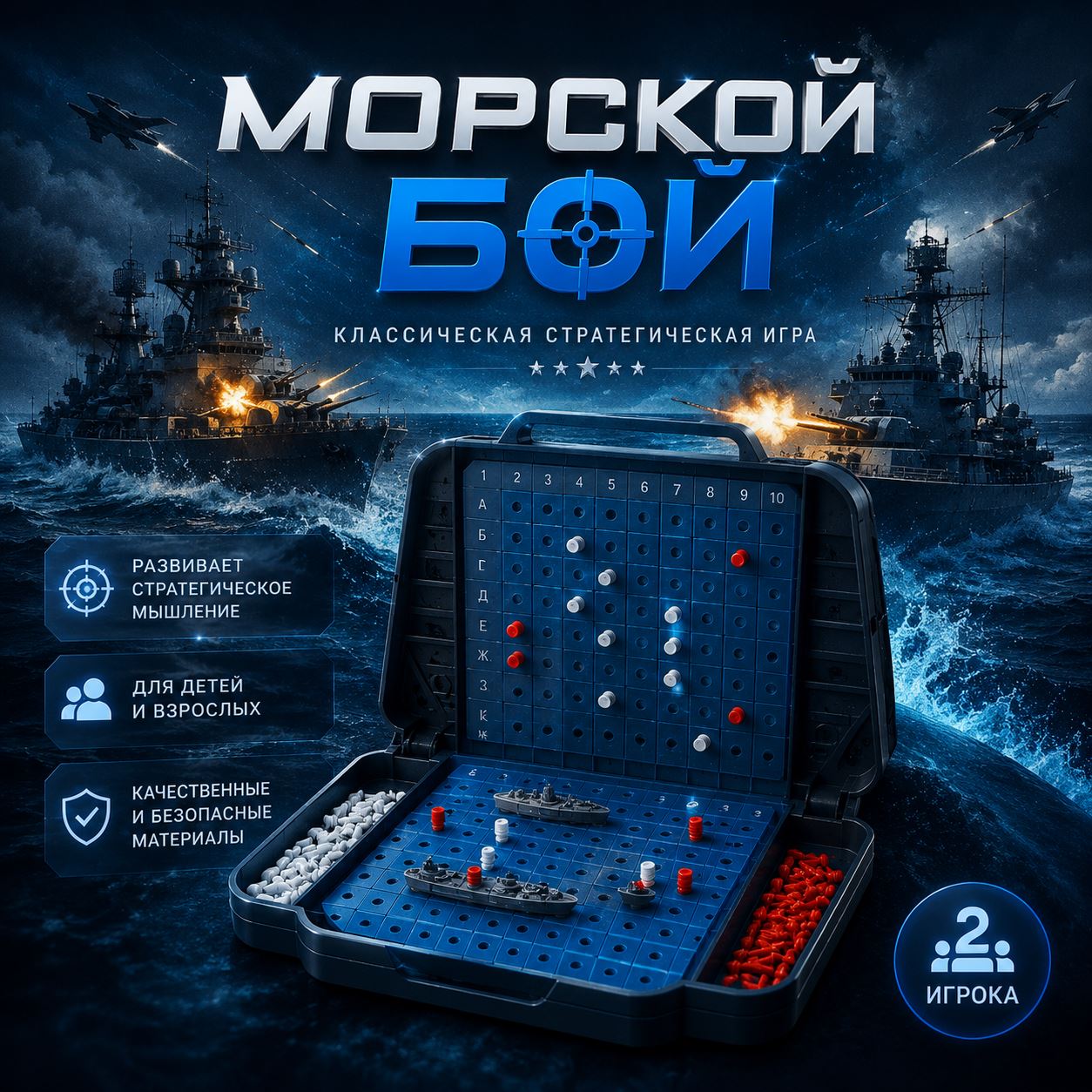 Морской бой — классическая игра на 8×8, 10×10 и 12×12